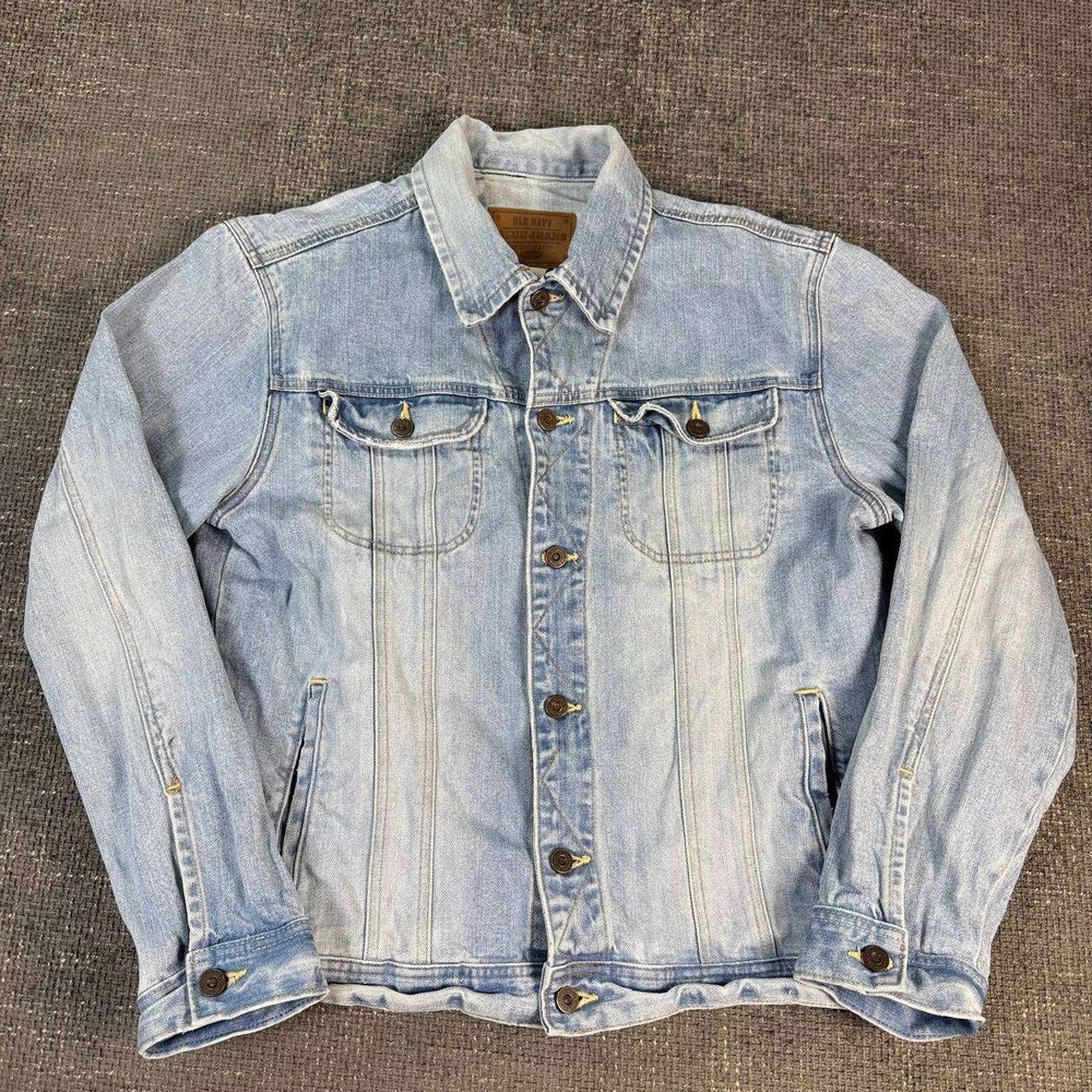 Old Navy Denim Jacket Mens Large Light Wash Blue Cotton Trucker B12-001